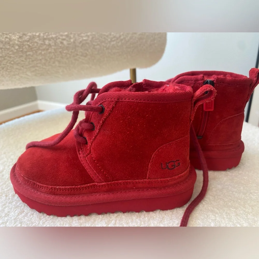 UGG Kids Red Suede Lace-Up Ankle Boots